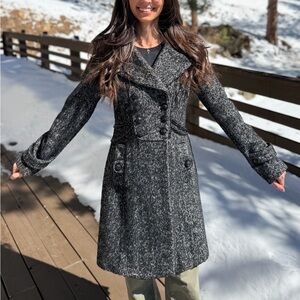 Guess Wool Blend Herringbone Peacoat - XS